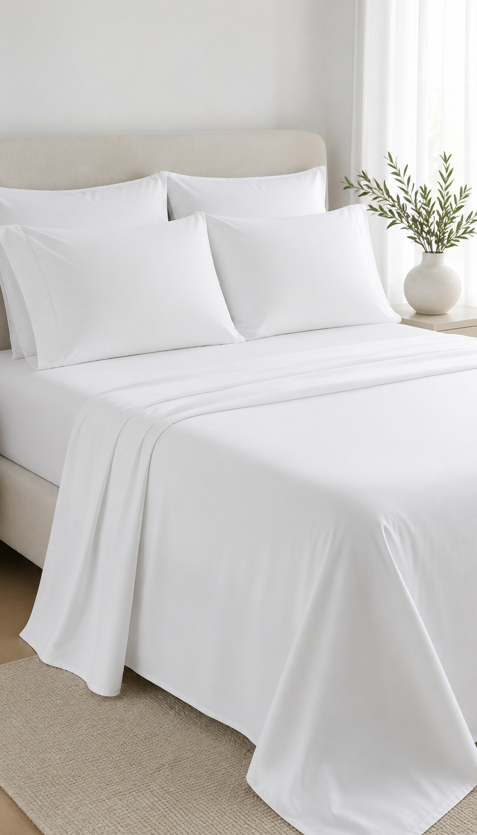 Soft White Bed Sheet Set with Deep Pocket Fitted Sheet | Wrinkle Resistant & Breathable Bedding | Hotel, Bedroom, Dorm
