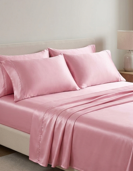 Luxury Silky Satin Sheet Set  Deep Pocket Fitted Sheet & Pillowcases, Soft Bedding for Hair & Skin