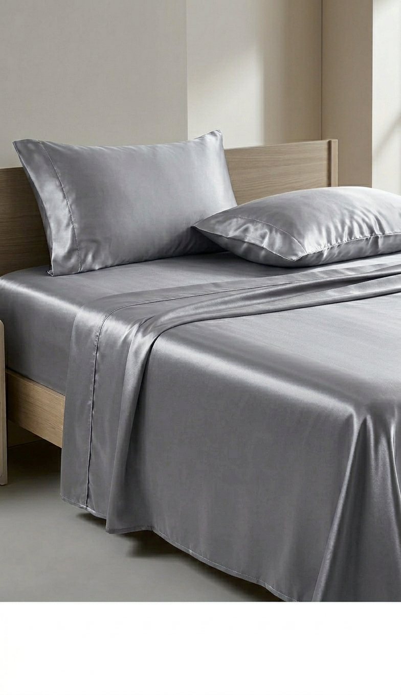 Luxury Silky Satin Sheet Set  Deep Pocket Fitted Sheet & Pillowcases, Soft Bedding for Hair & Skin