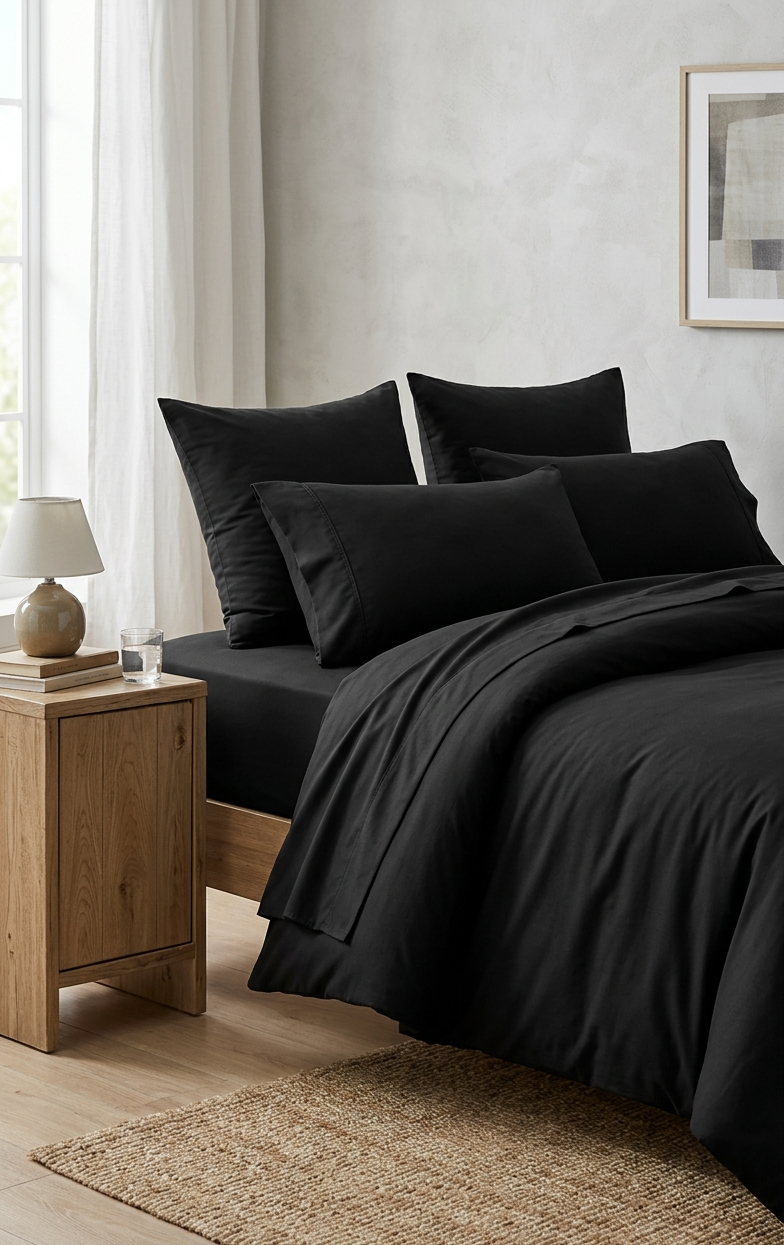 Luxury Black Microfiber Bed Sheet Set Ultra Soft, Wrinkle Resistant & Breathable Bedding